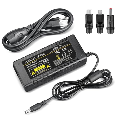 Image of HPMN 5V 5A 25W Power Supply AC/DC Adapter AC 100-240V to DC 5V Converter 5 Volt 5 Amp Switching Power Transformer with 5.5x2.5mm DC Output Plug for LED Strip Light CCTV Camera