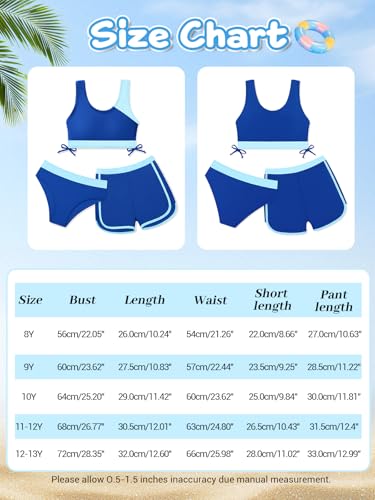 Image of Girl's 3 Piece Bikini Bathing Suit Printed Sport Swimsuits with Shorts Cove Up Sets Teen Girl's Swimwear