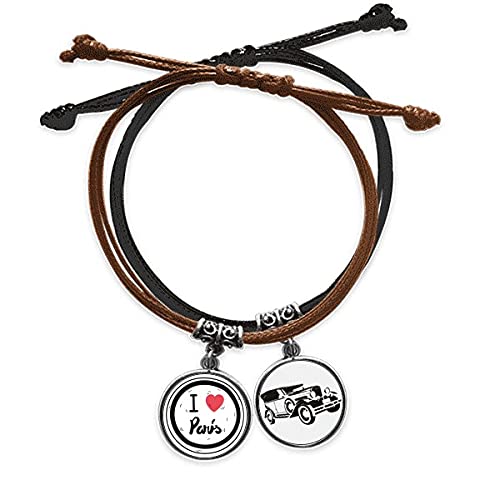 Bracelet corde Paris Mots Tendance chaîne de main en cuir avec minibus