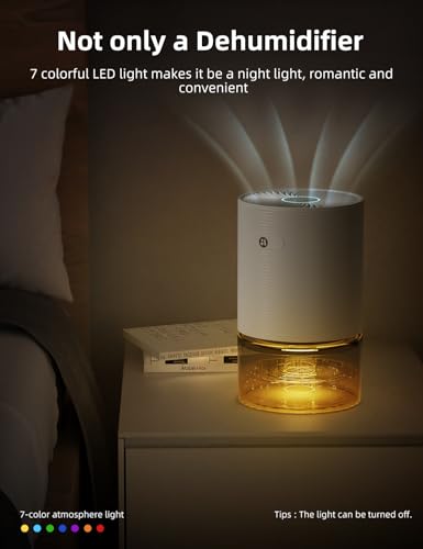Image of avylo 25oz Dehumidifier for Bedroom with Auto Shut Off, Ultra Quiet, White | Global Recycled Standard, 285 Sq.Ft Small Dehumidifiers for Home Bathroom Closet, 7 Color Light, 25OZ Water Tank