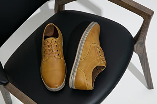 Jousen Men's Fashion Sneakers Leather Retro Mens Casual Shoes Breathable Dress Mens Sneakers (Amy5104 Yellowbrown 12) #TOP2