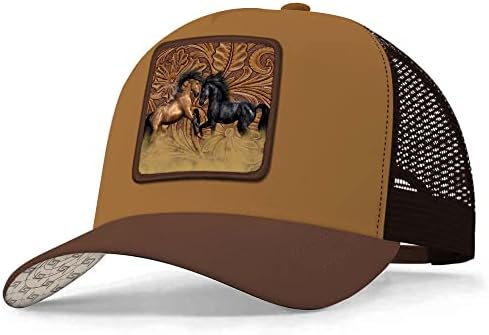 Asvance Unique Western Sculpture Horse Embroidered Trucker Hat, Unisex Adjustable Fit Cap for Horse Lovers, Breathable Mesh Back Headwear for Men and Women