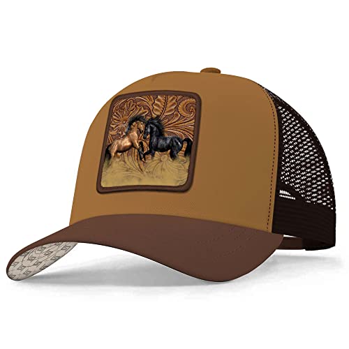 Asvance Unique Western Sculpture Horse Embroidered Trucker Hat, Unisex Adjustable Fit Cap For Horse Lovers, Breathable Mesh Back Headwear For Men And Women #TOP2