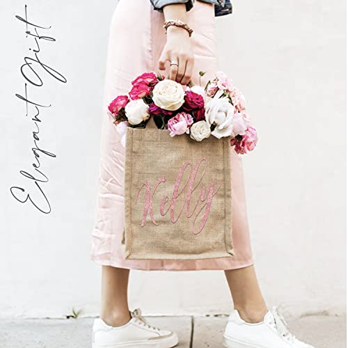 Personalized Burlap Bags W/Name For Women - 18 Vinyl Color 9"X11X"4" Inches - Customized Tote Bag Gift For Girl - Custom Jute Bags For Beach - Reusable Grocery Shopping Bag Bachelorette Gift Bags C1 #TOP5