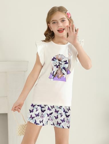 Image of Girls Summer Outfits Cute Sleeveless Top High Waisted Short Sets with Pockets Teen Girl Clothes Size 6-14 T