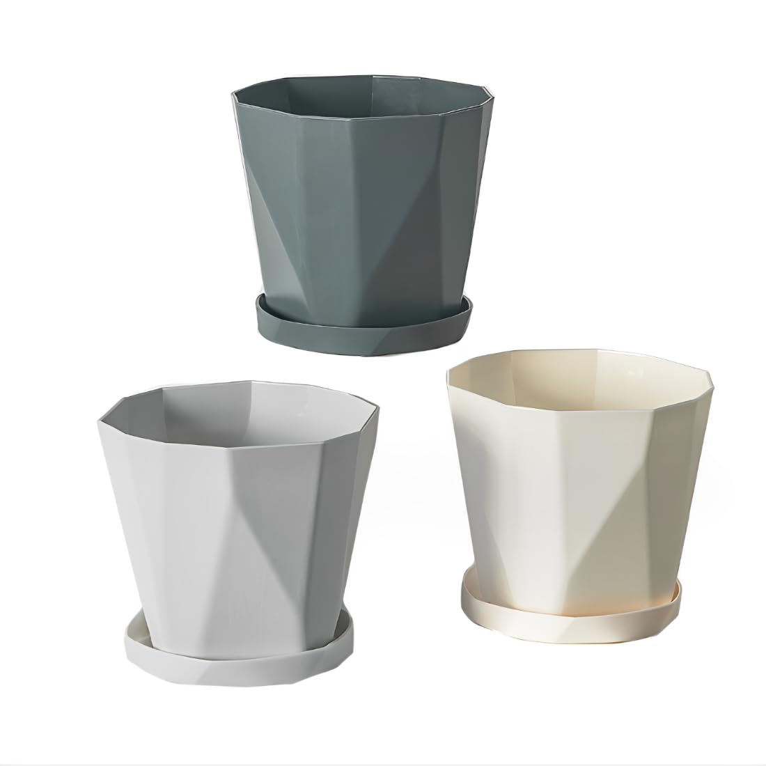 JPORSHU Plant Pots 16CM 3 Pack Indoor Plastic Flower Pots,with Drainage Holes and Saucers Plastic Flower Pot Set Indoor Outdoor for (medium)