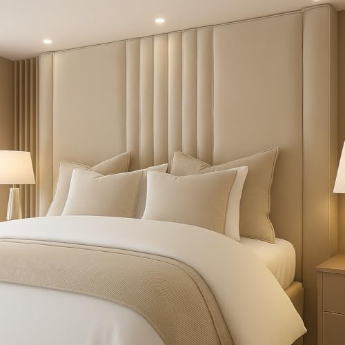 Spring Well Luxury Floor Standing/Wall Mounted, Mline Panel Headboard, 127-203 cm Height, Plush Velvet, Linear Design, 3ft, 4ft, 4ft6, 5ft (Steel, 6ft-70'' Tall)