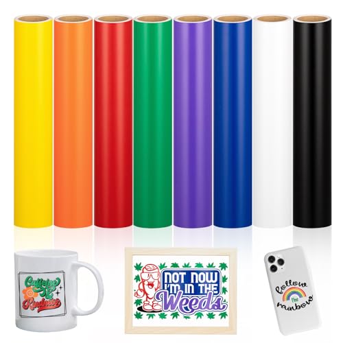 VINYL FROG Rotolo di vinile permanente Adheisve opaco, 30,5 x 1,5 m, 8 colori, set di vinile adesivo permanente, per decorazioni e decorazioni per feste (nero, bianco, rosso, verde, arancione, blu,