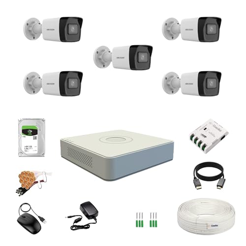 Image of HIKVISION 2MP 1080P 8 Channel DVR, 2MP 5 Bullet Cameras [Night Vision + EXIR Technology + Motion Detection + HDTVI] + 1 TB HDD + 8 CH SMPS + CCTV Cable + BNC /DC