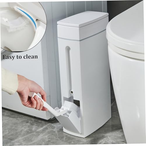 Cubo de basura delgado para baños pequeños con contenedor y escobillero rectangular 7