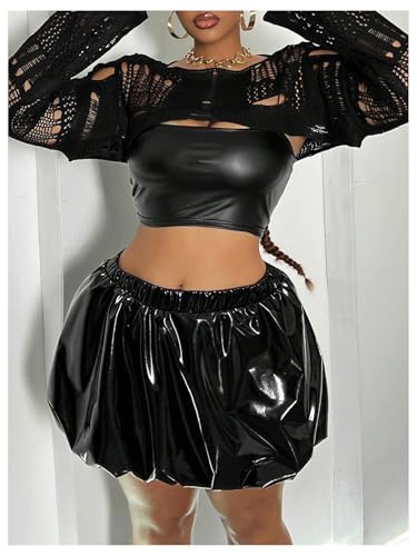 Women's Plus Size Hollow Out Crochet Tops Ripped Crop Sweater Pullover4