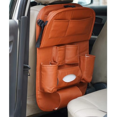 Car Backseat Organizer with Multi-Pockets β Leather Car Seat Back Protector with Foldable Table Tray β Travel Storage Bag for Kids & Adults β Universal Fit (Brown) - Image 4