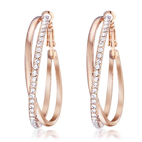 Gemini Women's Jewerly 18k Yellow Gold Filled CZ Diamonds Hoop Earrings Valentine's Day Gifts Gm032Yg 1.5 inches