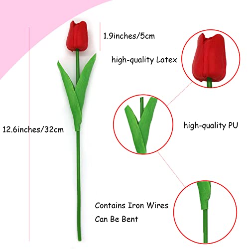 Artificial Tulips Flowers Fake Faux Tulip 24 Pcs Pu Tulip Bouquet Real Touch Flower Mini Tulip Single Stem Arrangement Bouquet For Wedding Decor Diy Home Party Table Decor (Multicolor) #TOP4