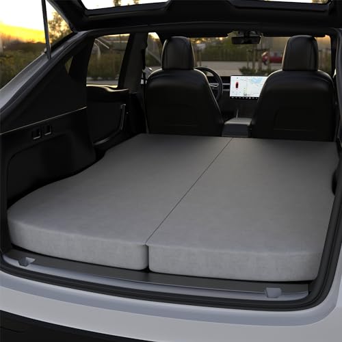 Ferlizer 4" Memory Foam Camping Mattress for Tesla Model Y, 76" x 43", Foldable Car Sleeping Pad with Plush Washable Cover, CertiPUR-US Certified, Grey