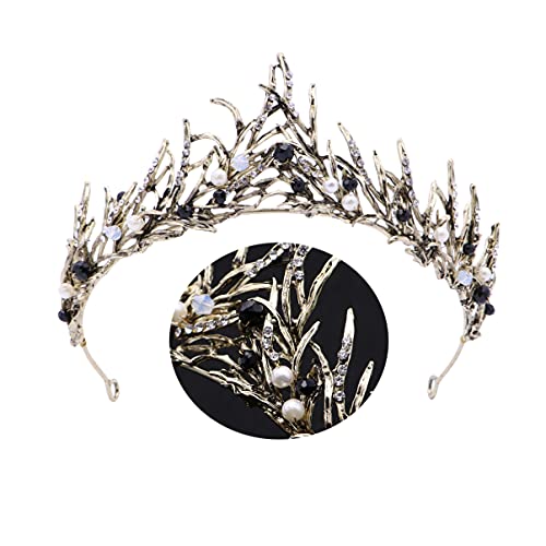 Lurrose Coroa da rainha barroca com strass e pérola, tiara vintage para formatura, festa de casament