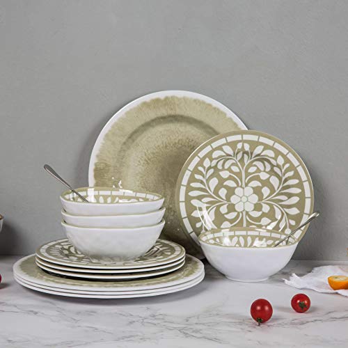 Melamine Dinnerware Set for 4-12pcs Dinner Dishes Set for Camping Use, Break-resistant, Dishwasher