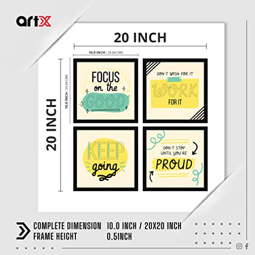 Image of ArtX Paper Motivational Quotes Wall Frame Art Painting, Framed Paintings For Home Office Decor 20 X 20 inches, 10 X 10 each, Multicolor Posters With Frame, Set of 4 (Focus)
