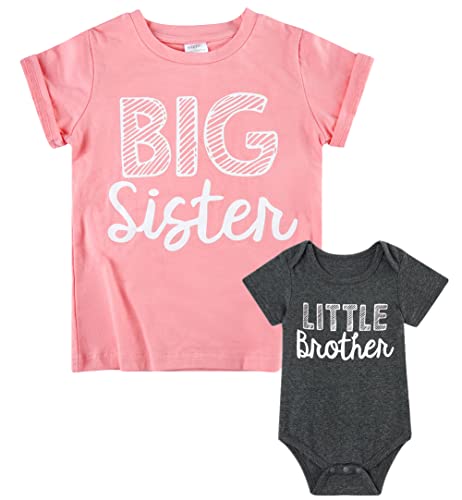 Funnycokid Big Sister Little Brother Matching Outfits Newborn Baby Boys Clothes Girl T-Shirt Set Mauve/Charcoal Black Kid (2T)/Baby (0-3M)