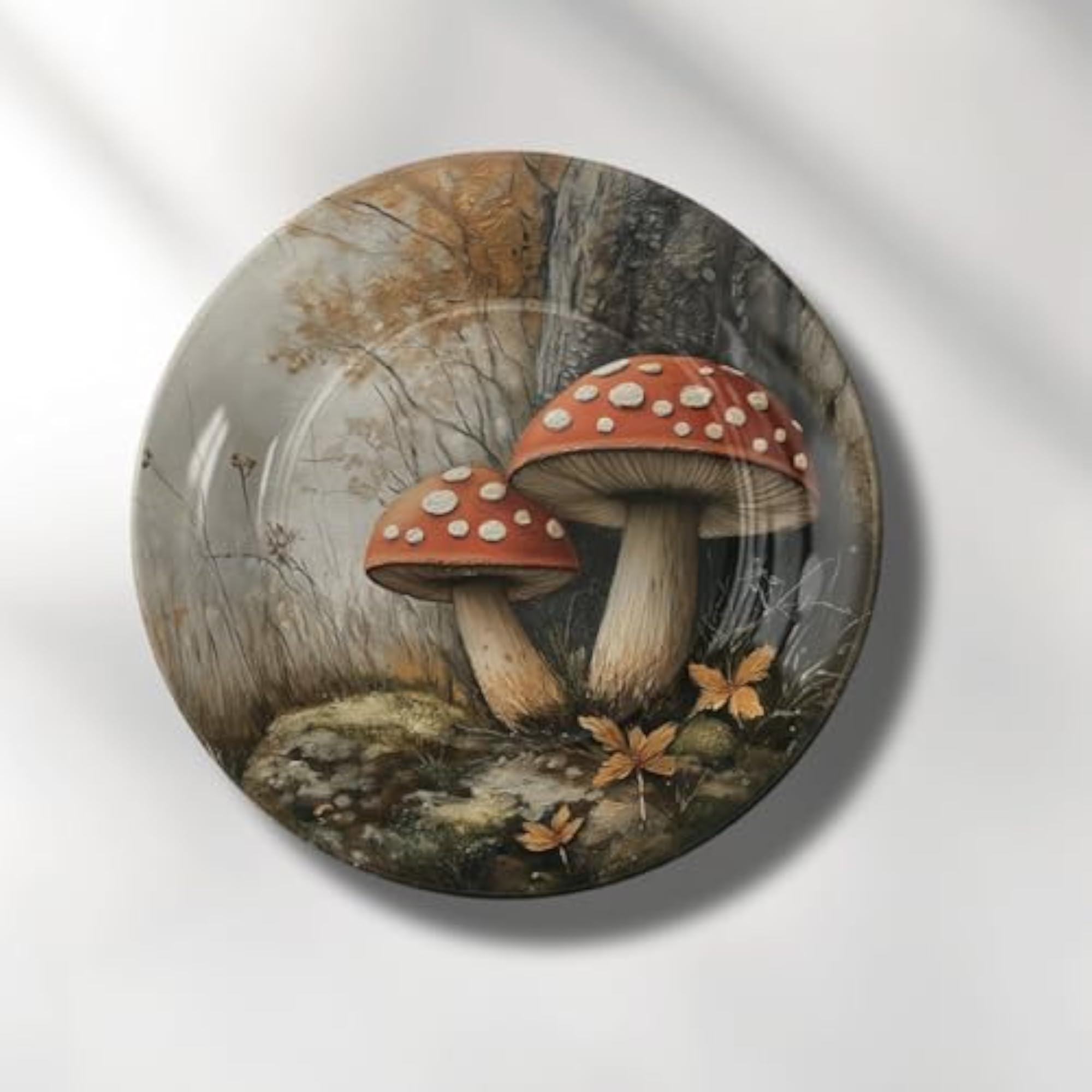 Mushroom Wall Art Plate, Digital Printed Ceramic Decorative Plate