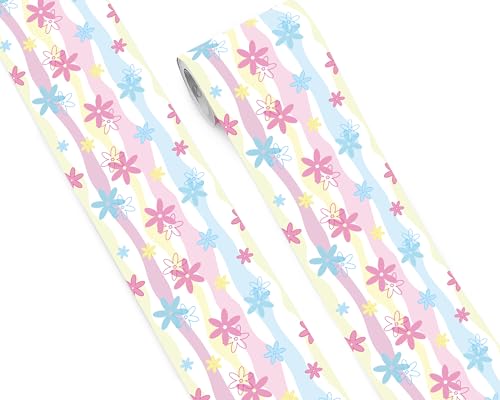 FLFK Wallpaper Border, Rainbow Flowers Peel and Stick Wall Border Self Adhesive Wall Paper Borders for Bedroom Living Room Girl's Room Kitchen Bathroom 6"x240"
