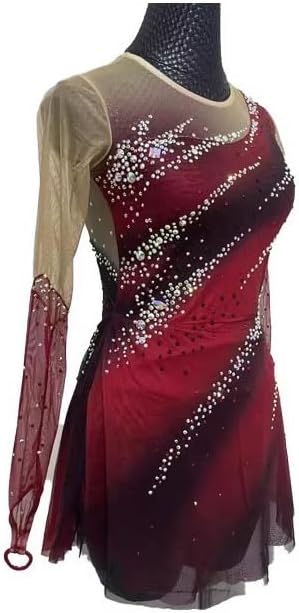 Girls' Figure Ice Skating Competition Dress Black Red Halo Dyeing Women's Ballet Costume Gymnastics Leotard Wear