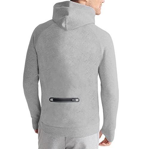 Aurgelmir Men's Casual Fleece Cowl Neck Hoodies Essentials Winter Sport Breathable Solid Zip Pullovers Sweatshirts Grey #TOP2