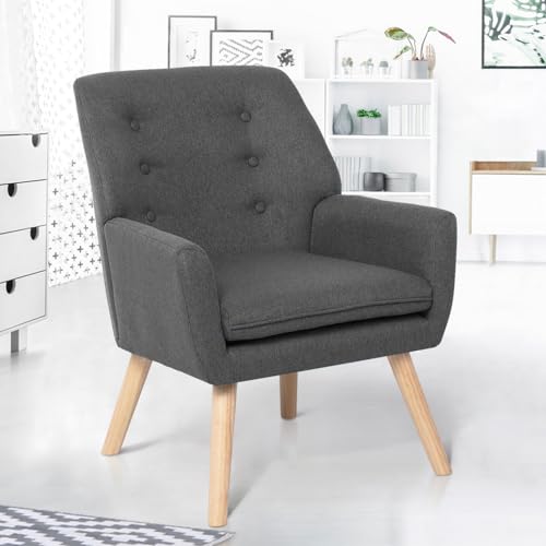 Fauteuil scandinave tissu gris capitonné NAT IDMarket
