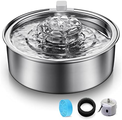 Cat Water Fountain,Stainless Steel 2.0L/67oz Automatic Circulating Pet Water Fountain,Ultra-Quiet Pump with LED Light,Dishwasher Safe,Cat Fountain Suitable for Cat and Puppy