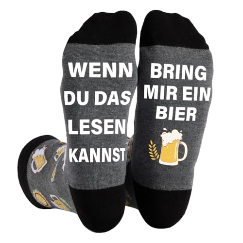 Zemolo Weihnachten Geschenke für Männer Lustige Socken mit Spruch WENN DU DAS LESEN KANNST BRING MIR BIER Socken Witzige Vatertag Männertag Geburtstag für Papa Opa Freund Bruder Jungs Kleinigkeiten