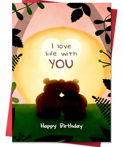 IDU Romantic Birthday Card for Husband Wife Boyfriend Girlfriend,Sweet Birthday Cards Gifts for Partner Couple with Cute Bear Couple Design
