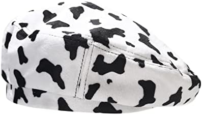IHAUIUE Animal Print Berets Hat Fashion French Hats Trendy Artist Caps for Women Lady, Cow Print White