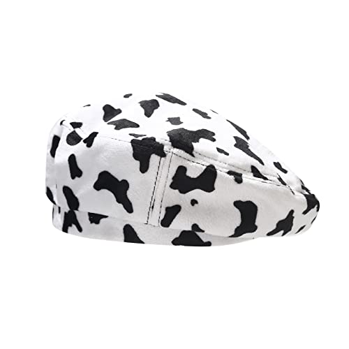 Ihauiue Animal Print Berets Hat Fashion French Hats Trendy Artist Caps For Women Lady, Cow Print White #TOP29