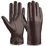 OZERO Winter PU Leather Gloves for Women - Thermal Warm Touchscreen Gloves Windproof Ladies Dressing Gloves Keep Warm in Cold Weather for Driving Running Brown/Medium