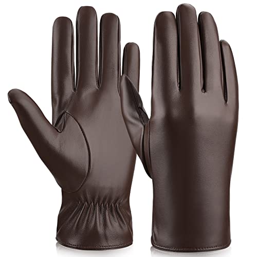 Ozero Winter Gloves - Women Dressing Pu Leather Gloves Thermal Warm Touchscreen Gloves Windproof Keep Warm In Cold Weather For Driving Running Brown/Large #TOP11