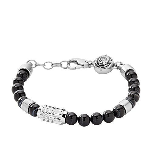 Diesel Bracciale da uomo in acciaio inossidabile con chiusura a moschettone o a scorrimento, Argento romano