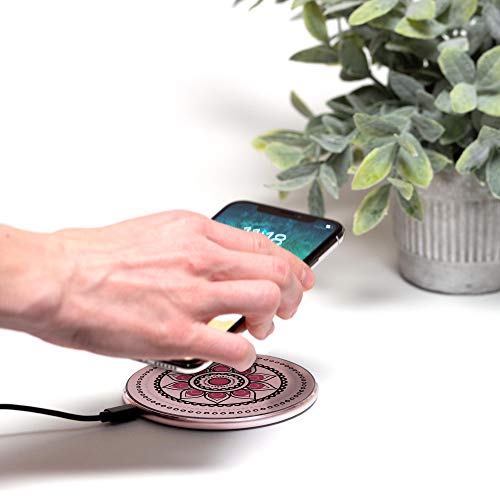 Moxyo Wireless Charger, Stylish Qi-Certified Wireless Charging Pad Compatible With Iphone Xs/Xs Max/Xr/X/8 Plus/8, Samsung Galaxy S9/S9+/S8/S8+/S7 And More (Rose Gold W/Floral Design) #TOP5
