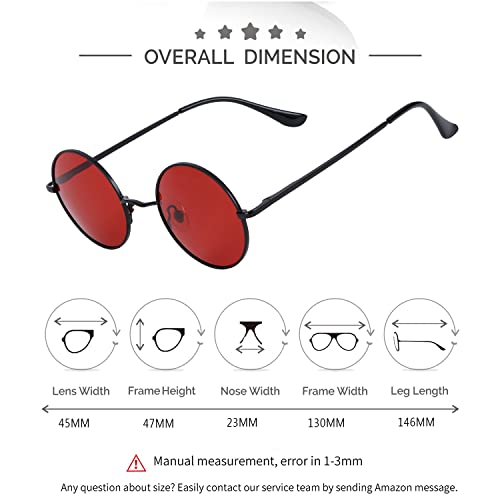 Image of Kursan Small Round Polarized Sunglasses for Women Men Hippie Retro Circle Red Sun Glasses - 45MM