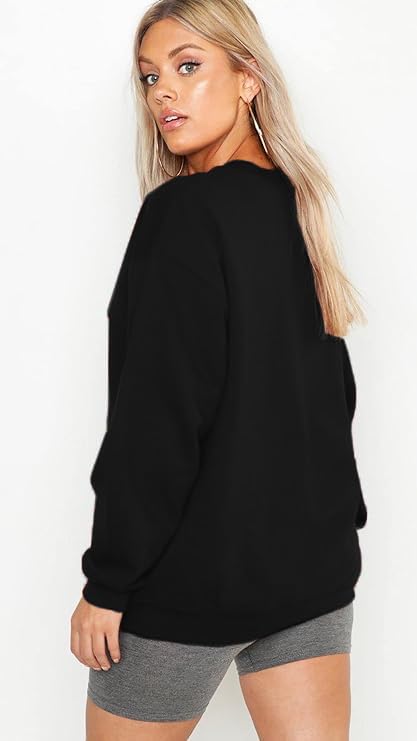 LEOTUDE Women's Oversized Round Neck Loopknit Loose Sweatshirt (GRLW11RED_P_Black1_S) - Image 5 thumbnail