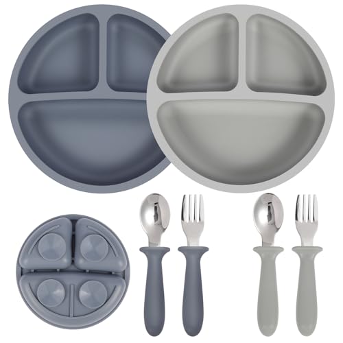 Eascrozn Divided Suction Plates & Utensils 2-Pack