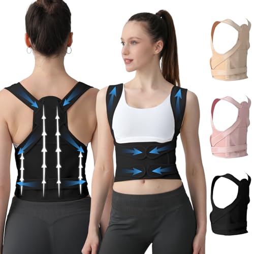 Posture Corrector for Women and Men Upgraded Back Brace, Adjustable Back Support for Upper and Lower Back Pain Relief, Shoulder Straightener for Hunchback, Thoracic, Scoliosis, Lumbar, Spine (Black, M)