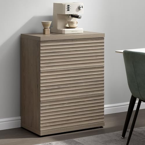 Image of SICOTAS Sideboard Buffet Cabinet with Storage, Modern Credenza Storage Cabinet with 3 Larger Drawers, Fluted Mid Century Coffee Bar Table for Living Room Kitchen Hallway