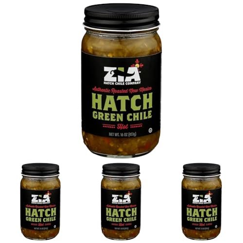 ZIA GREEN CHILE COMPANY Roasted Hatch Green Chile - Hot, 16 OZ (Pack of 4)