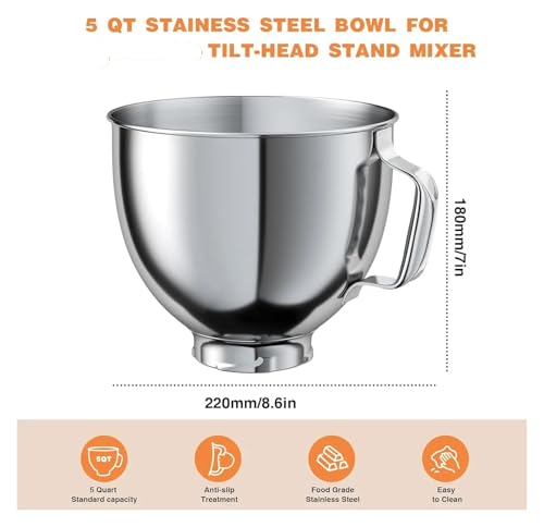 Bol mélangeur acier inoxydable 5QT pièce remplacement robot Kitchenaid tête inclinable 4,5-5L - 8