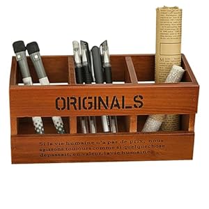 Portalápices de almacenamiento de madera, soporte para bolígrafos de escritorio, 3 compartimentos, organizador de maquillaje, organizador de escritorio, organizador de lápices para escritorio