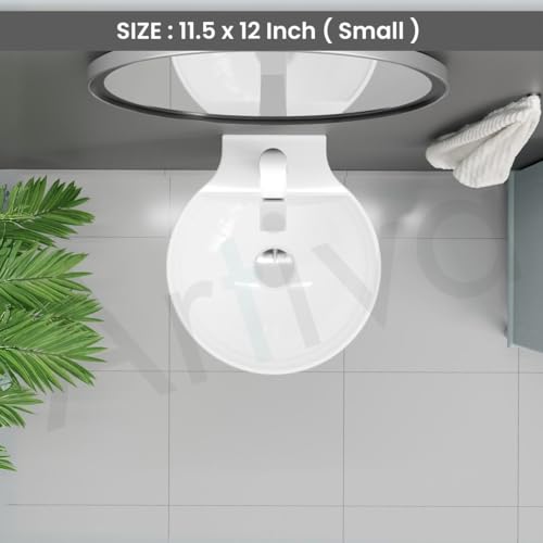 Image of Artiva White Ceramic Wash Basin Wall Mounted /Small Wash Basin for Bathroom /Glossy Finish Wall Hung Washbasin (White Color 11.5 x 12 x 5 Inch)