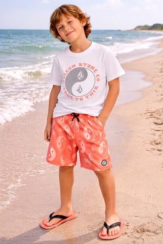 Image of Volcom Baby Boys Swim Set - 2 Piece Short Sleeve Swim Shirt Graphic Tees & Board Shorts - Infant Toddler Little Boys Swimsuit