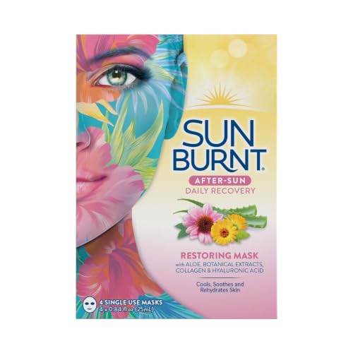 How to Get Rid of Sunburn Redness on Face|Tips and Tricks 3 Sunburnt Ultra-Hydrating Face Sheet Mask, Advanced Sun Recovery, Treat Dry Sun Damaged Skin, For After Sun Exposure, Much More than Aloe, Soothes and Rehydrates Hot Dry Skin (4 single use masks)