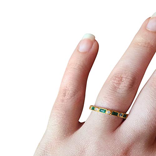 Blue Apple Co. 3mm Art Deco Full Eternity Wedding Band Baguette Round Cubic Zirconia 925 Sterling Silver Choose Color2