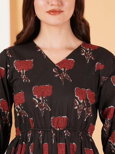 Image of COTLAND Fashions Jaipuri Cotton Printed A-Line Flared Dress for Women